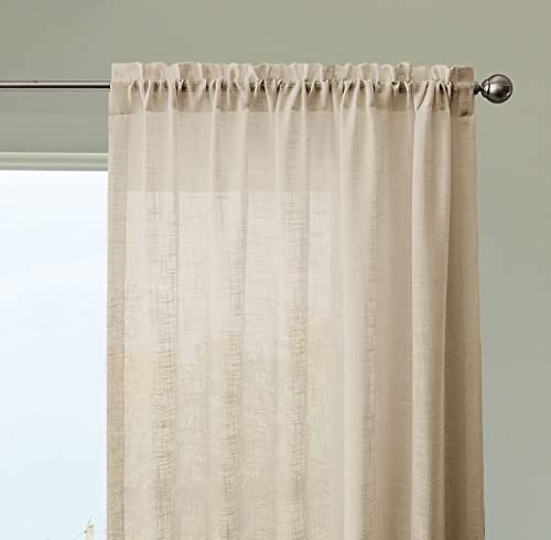 HOMEMONDE Sheer Curtains 7 Feet Long Panels Set of 2 Transparent Light Filtering Drapes with Rod Pocket Living Room, Office Decoration, 84 Inches - Beige - Solid