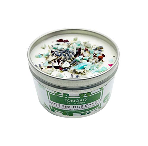 TOMOKO White Sage Scented Candle with Rose, Lavender and Crystal! Healing, Purifying, Meditating & Cleansing (Amazonite, 1 Pack)