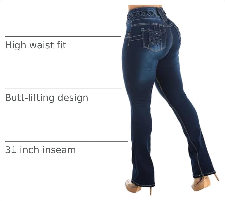 Image of Moda Xpress Women's Butt Lifting High Waisted Bootcut Jeans - Stretchy, Comfortable Flare Jeans in Junior Size Vintage Style