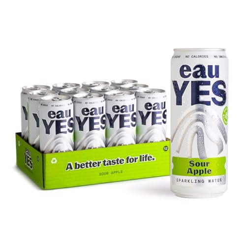 eauYES - Sparkling Mineral Water with a hint of Sour Apple (12 x 330ml), All Natural, Zero Sugar, Zero Calories & Zero Sweeteners, Vegan & Keto Friendly, Eco-Friendly Brand