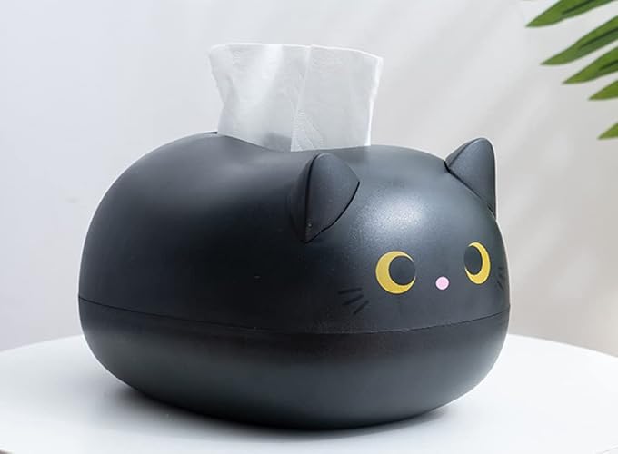 EONXNGAGY Cute Cat Tissue Box Dispenser Storage Tissue Holder with Toothpick Box Cat Gifts(black)
