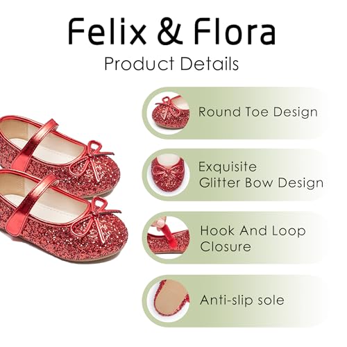 image for Felix & Flora Toddler Girl Red Dress Shoes Size 9 Flower Girl Mary Jan