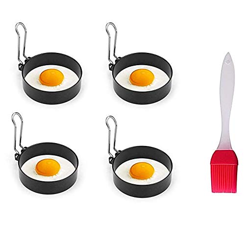 Non-Stick Egg Rings, 4pcs Stainless Steel Poache Rings Comes with One Brush for Fried and Poached Eggs Crumpets,Suitable for Egg Poacher Pan, Cookware, Boiler Steamer 1 Gallery Image