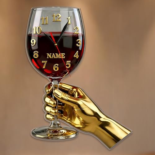 Reloj de pared personalizado con temática de copa de vino con nombre, decoración de pared acrílica en 2D para el bar, la sala de juegos y la oficina. Regalos de cumpleaños para hombres y mujeres