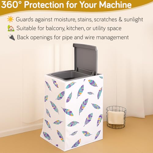 Image of HOKIPO Top Load Washing Machine Cover | Waterproof & Dustproof PEVA Protective Cover for 6kg, 6.5kg, 7kg & 7.5kg Fully Automatic Top Load Machines | Size 60x63x87 cm, Boho Feathers (AR-5879-D5)