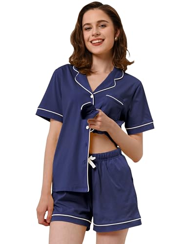 Image of NAP BOUND 100% Cotton Pajamas for Women Sets 2 Pieces Pjs Button short sleeves with Pockets Soft Sleepwear Loungewear XS-XXL