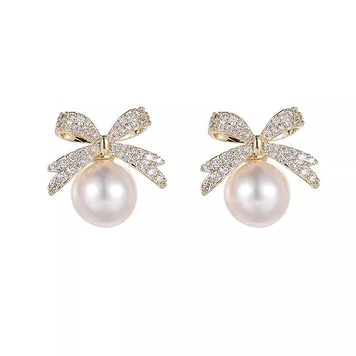 K.L.Y パール ピアス レディース 人気 蝶結び 18金 最高級ジルコニア 金属アレルギー対応 ピアスリボン 真珠 18K ゴールド人気 ピアス 誕生日 プレゼント (ホワイト)のサムネイル
