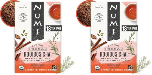 Image of Numi Organic Rooibos Chai Tea, Microplastic Free, Rich Flavor with Cinnamon, Allspice & Ginger, Caffeine Free, 18 Count (Pack of 2)