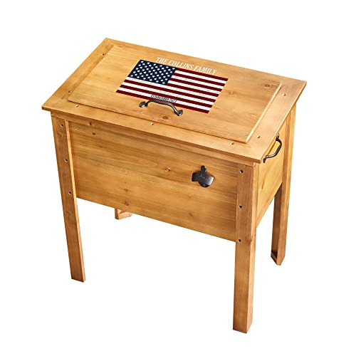 Let's Make Memories Personalized Patriotic Outdoor Wooden Cooler - Unique Entertaining Essential - for Dad - Holds 60 lbs