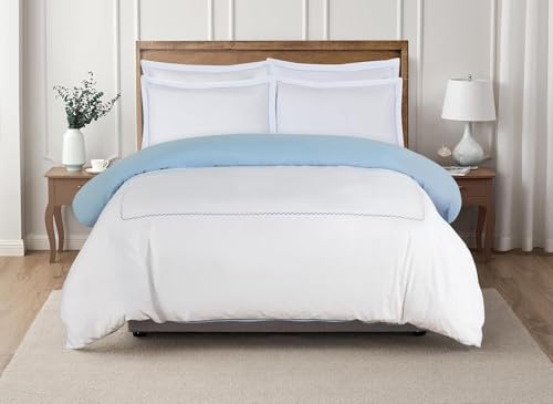 Majestic Giftware Madison Linen 4 Pcs 48" Twin Size Bedding Set (BL52-48T-4pcs) Normandy - Blue 400 TC 100% Cotton Sateen | 1 Fitted Sheet, 1 Duvet, 2 Pillowcases - Noble Collection