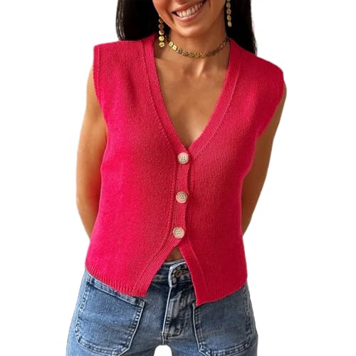 Knit Sweater Vest for Women V Neck Button Down Sleeveless Crop Knit Cardigan Open Front Sweater Vest Going Out Top