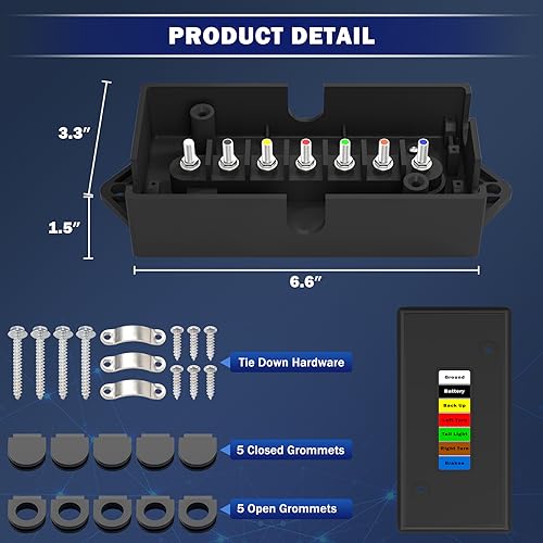 Image of CheeMuii 7 Way Trailer Junction Box Weatherproof 7 Pin Trailer Wiring Box 7 Color-Coded Electric Wires Connection Box for RV Camper Trailer Light Rewiring