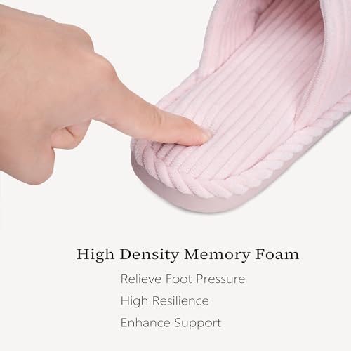 Image of IPSAE House Slippers for Woman Memory Foam Open Toe Slippers Corduroy Cross Bow Womens Slipper Slides Comfy Indoor Bedroom Slip On Shoes