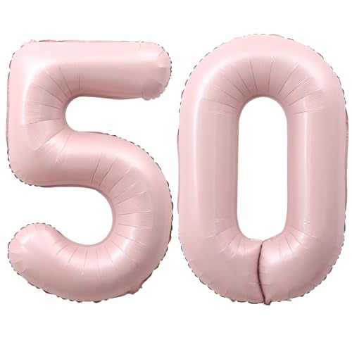 Image of 40 Inch Light Pink Number 50 Balloon 0-9 50th Foil Big Giant | Digital for Birthday Anniversary Graduation Decorations