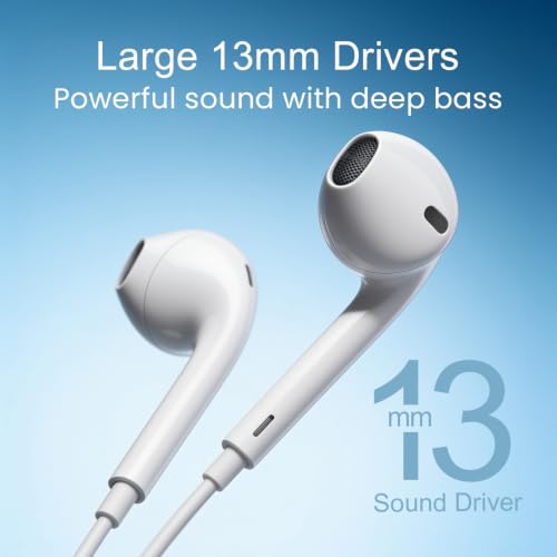 Image of HAMMER Nova 4 Lightning Earphones with Mic, 13mm Drivers, Powerful Bass, MFB Control, Ergonomic Half in-Ear Wired Earphones for iPhones - White