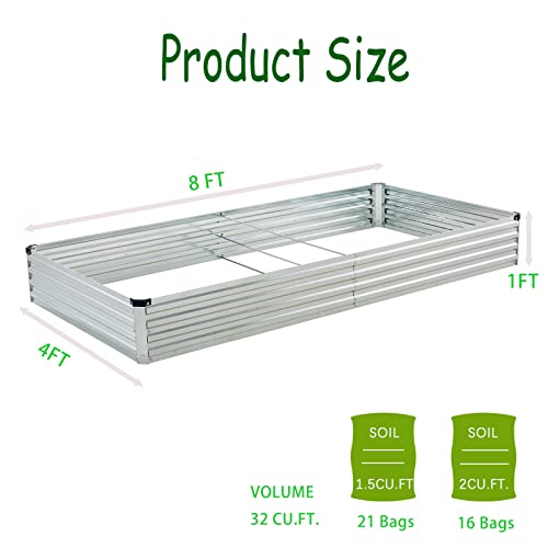 Vengarus Raised Garden Bed Kit, Galvanized Planter Raised Garden Boxes Outdoor, Square Large Metal Raised Garden Beds For Vegetables Herb,2Pcs 8X4X1Ft #TOP1