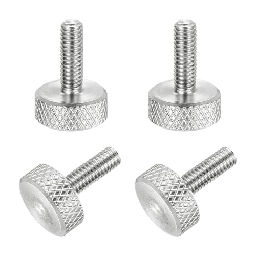 MECCANIXITY 4 Pcs M4x12mm Flat Head Knurled Thumb Screws, 304 Stainless Steel Fully Threaded Thumbscrew Bolts Fasteners for PC Computer Cases Graphics Card, Silver