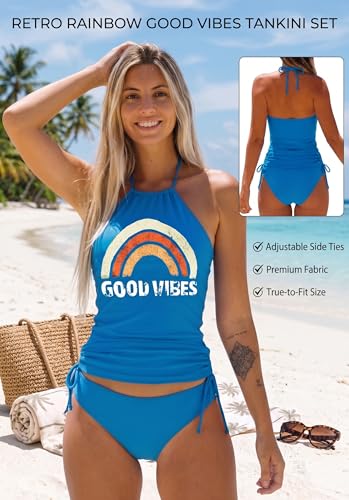 Image of Womens Two-Piece Tankini Set Cow Skull with Leopard Print Sets Swimwear Tankini Top Sets Swimwear