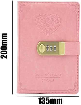 Lirener Retro Vintage PU Leather Password Lock Notebook(Heart Pattern), Secret Diary Journal Sketchbook Daily Planner Agenda Notepad with Combination Lock Pen Holder and Card Slots, 135x200mm