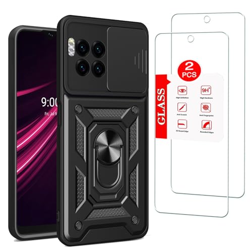 For T-Mobile Revvl 7 Pro 5G [Case with [2 Pack] Tempered Glass Screen Protector for T-Mobile Revvl 7 Pro [Military-Grade] Heavy Duty ProtectiveLens Protects Magnetic Kickstand Holder Phone Case