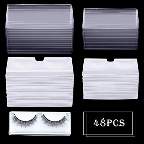 Set of 48 Clear False Eyelash Storage Boxes- Empty False Eyelash Care Storage Cases in 2 Sizes Plastic Lash Container with Tray Portable Eye Makeup Tool for Girls Women Ladies Eyelash Care
