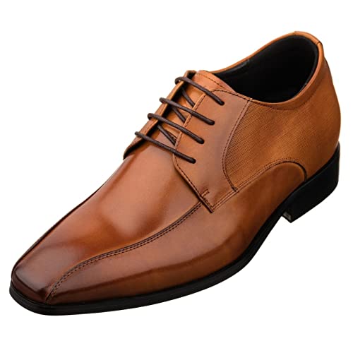 TOTO Men's Invisible Height Increasing Elevator Shoes - Brown Leather Lace-up Formal Dress Oxfords- 2.2 Inches Taller - Y6364 - Size 11 D(M) US