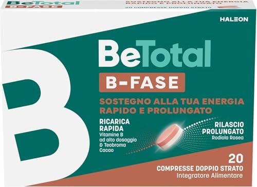 Be-Total B-Fase Integratore Alimentare con Biotina, Vitamina B, Rodiola Rosea e Teobroma Cacao per un sostegno Rapido e Prolungato alla tua Energia, 20 compresse doppio strato Generico - integratore
