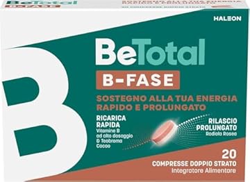 Be-Total B-Fase Integratore Alimentare con Biotina, Vitamina B, Rodiola Rosea e Teobroma Cacao per un sostegno Rapido e Prolungato alla tua Energia, 20 compresse doppio strato