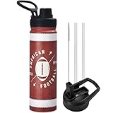 Football Water Bottle, 24 oz Insulated Stainless Steel Sports Bottle with Straw, Football Stuff Gifts for Boys