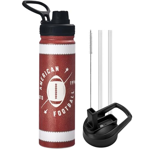 Football Insulated Water Bottle with Straw