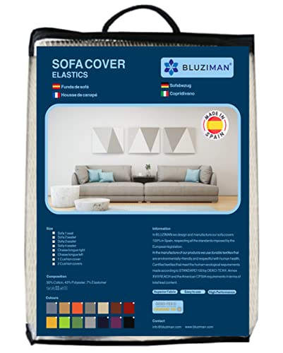 BLUZIMAN® - Funda Sofa Premium, Funda de Sofá Ajustable Elastica Hecho en España de Algodón Combinado, Fundas Sofa Adaptables a Cualquier Tipo de Sofá con Reposabrazos (3 PLAZAS 170-230 cm, Lino)