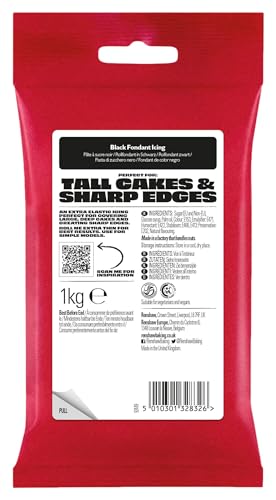 Renshaw Black Extra Stretch, Smooth & Thin Fondant Icing, 1 kg (Pack of 1) - Ready to Roll Icing for Cakes