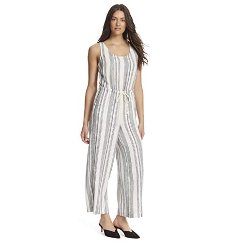 Ella Moss Women's Surplice Crossback Wide Leg Jumpsuit, Gardenia Dash Stripe, 30 Regular