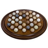 Mahogany Wooden Finish Authentic Handmade Solitaire Board Game Set with 36 Natural Marbles, for Ages...