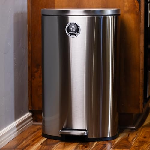 Trash-Recycle-and-Compost-Magnets-for-Kitchen-Cans-and-Recycling-Bins-Dual-Trash-and-Recycle-Magnet-for-Garbage-Cans-6-Silver-Round-Magnetic-Sticker-275-x-275-Inch-Home-Outdoor-Waste-Bin