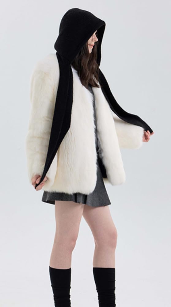 Balaclava Hood Hat Scarf Women 3 in 1 Knitted Hooded Scarf Beanie Hats Cute Crochet Beanies Hat Winter Scarfs Set 2025 - Image 2