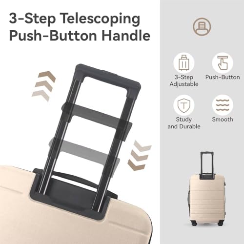 3-Piece ABS Hardshell Luggage Set,20/24/28 Inch Spinner Suitcases with TSA Lock, Telescoping Handle (Beige)2