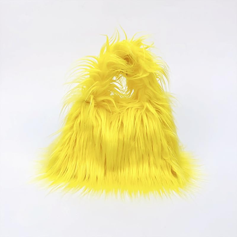 ikasus Faux Fur Handbags Furry Fluffy Fuzzy Bags Plush Tote Cute Handbag Faux Fur Crossbody Bag Shoulder Bag for Women, Yellow3