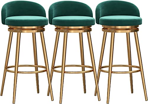 Juego de 2 modernos taburetes de bar giratorios verdes con respaldo y reposapiés, sillas de bar giratorias de 360° para isla de cocina y bar en casa, cómodos asientos de altura de mostrador
