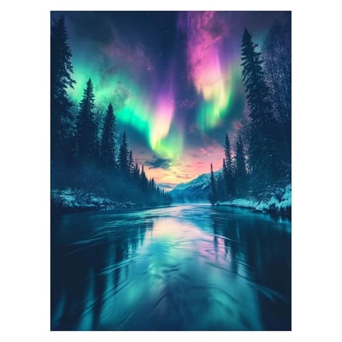 Pintar por Numeros Adultos Auroras boreales DIY Cuadros Decoracion Salon Modernos Árbol, Cuadros para Pintar por Numeros Niños 40x55CM, Kit Manualidades Adultos para Regalo Decoracion Pared LSJ-4240