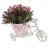 DIYEAH Planta Artificial con Maceta Forma de Bicicleta Pequeña Bonsái Decorativo para Hogar y Oficina Flores Falsas Realistas para Decoración Interior Color Rosa