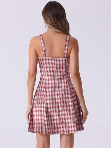 Image of Allegra K Women's Plaid Tube Dress Zip Up Strap Sleeveless Party Mini A-Line Dress