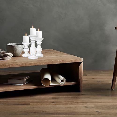 White-Antique-Wooden-Candle-Holders-Set-of-3-Tall-Pillar-Candle-Stands-10-8-6-Farmhouse-Style-Rustic-Wood-Candle-Holders-Vintage-Home-Decor-Accent White Antique Wooden Candle Holders Set of 3 Tall Pillar Candle Stands 10 8 6 Farmhouse Style Rustic Wood Candle Holders Vintage Home Decor Accent