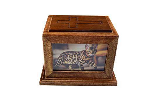 Impression Crafts Wooden Urns, Professional Wood Urn for Human Ashes Adult, Funeral Home Selection Cross Photo Cremation urn Box for pet Ashes Dog, Cats Size (8x6.6x6) 200lbs