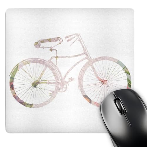 3dRose 8 X 8 X 0.25 Pink Girly Bicycle Design Floral Shabby Chic Bike On White Stylish Pastel Country Rustic Flowery Mouse Pad (mp_112854_1)