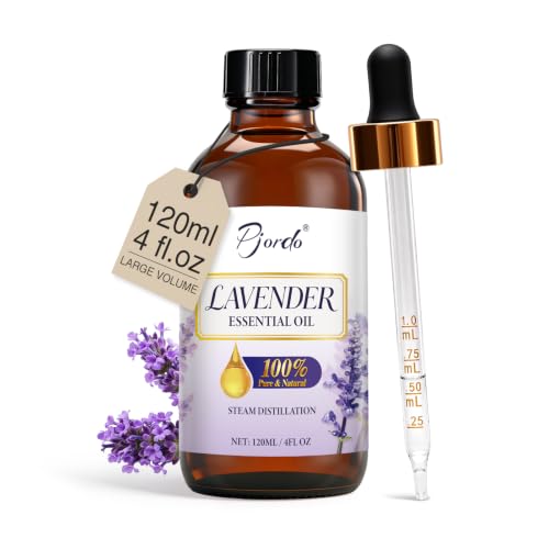 Pjordo Lavender Essential Oil 120ml 100% Pure & Natural Lavender Oil for Sleep Premium Graded Essential Oils for Diffuser Aromatherapy Massage Skin Hair Care and Candle Soap Making