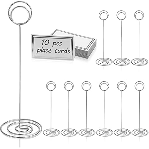 HomWanna Table Number Holders with Place Cards 10Pcs - 8.75 inch Place Card Holder Tall Table Number Stands with Table Name Cards for Weddings Party Graduation Centerpiece Decoration Memo (Silver) Cover