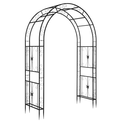 VINGLI Garden Arbor, Arch Archway for Wedding Ceremony Party, Steel Garden Trellis for Plant Climbing, Christmas Garden Decorations Pergola for Garden, Backyard, Lawn (Black, 65x22.8x94.5in)