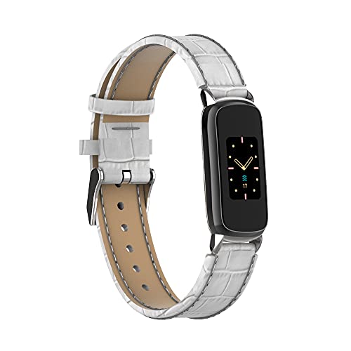 KangPlus Bracelet Compatible with Fitbit Luxe,Leather Strap Sport Wristband Replacement Bands Adjustable 5.5-8.1 inch with Metal Connectors for Women Men - White