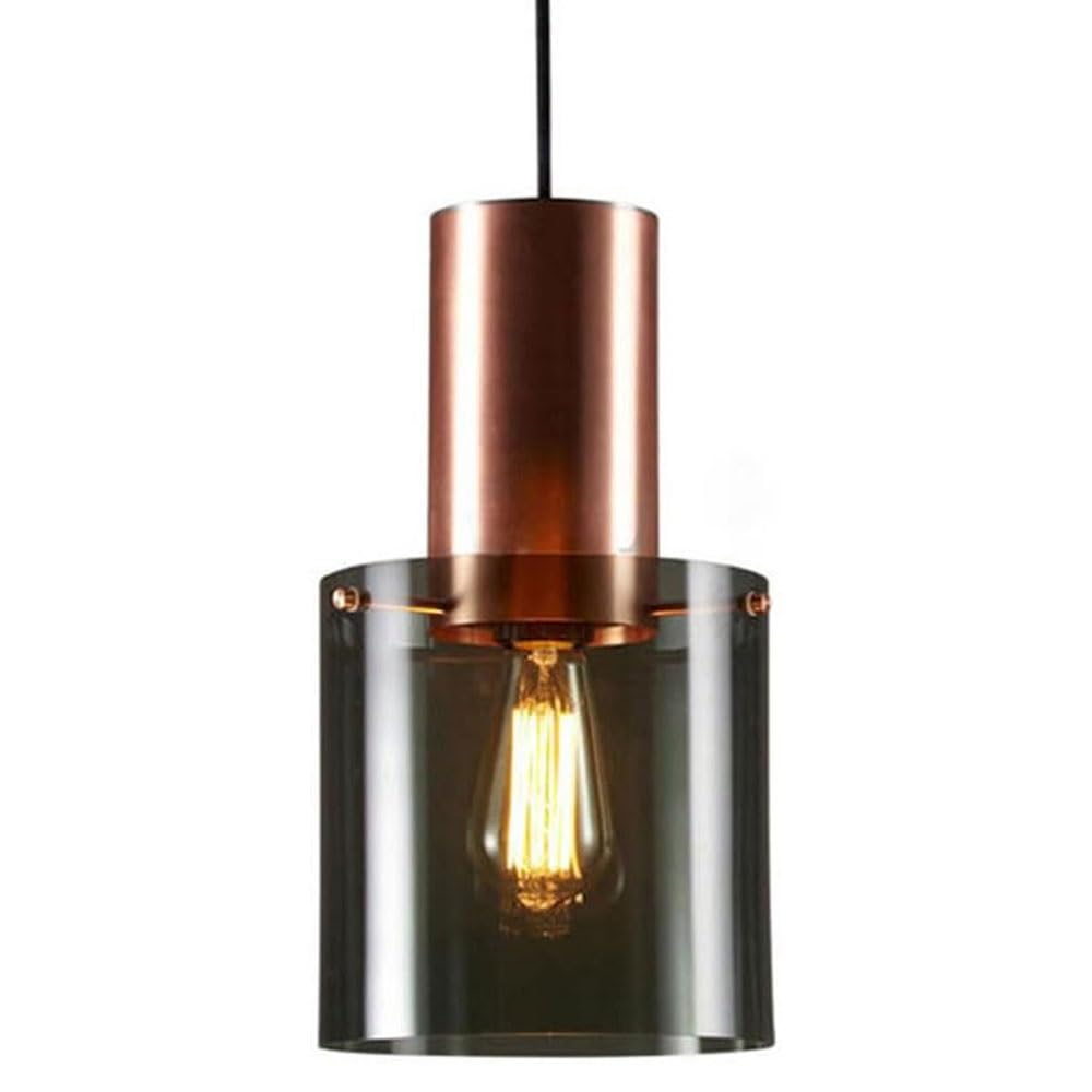 Lámpara colgante de cristal negro cilíndrica con casquillo oro rosa y cable